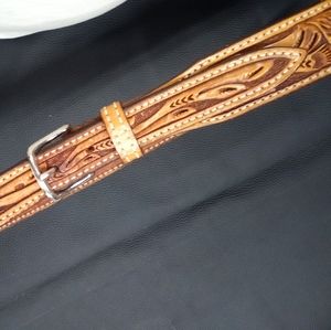 Men's tooled leather belt